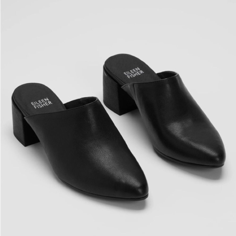 Eileen Fisher Womens Platform Gest Tumbled Leather Mule Clogs Size 7 M